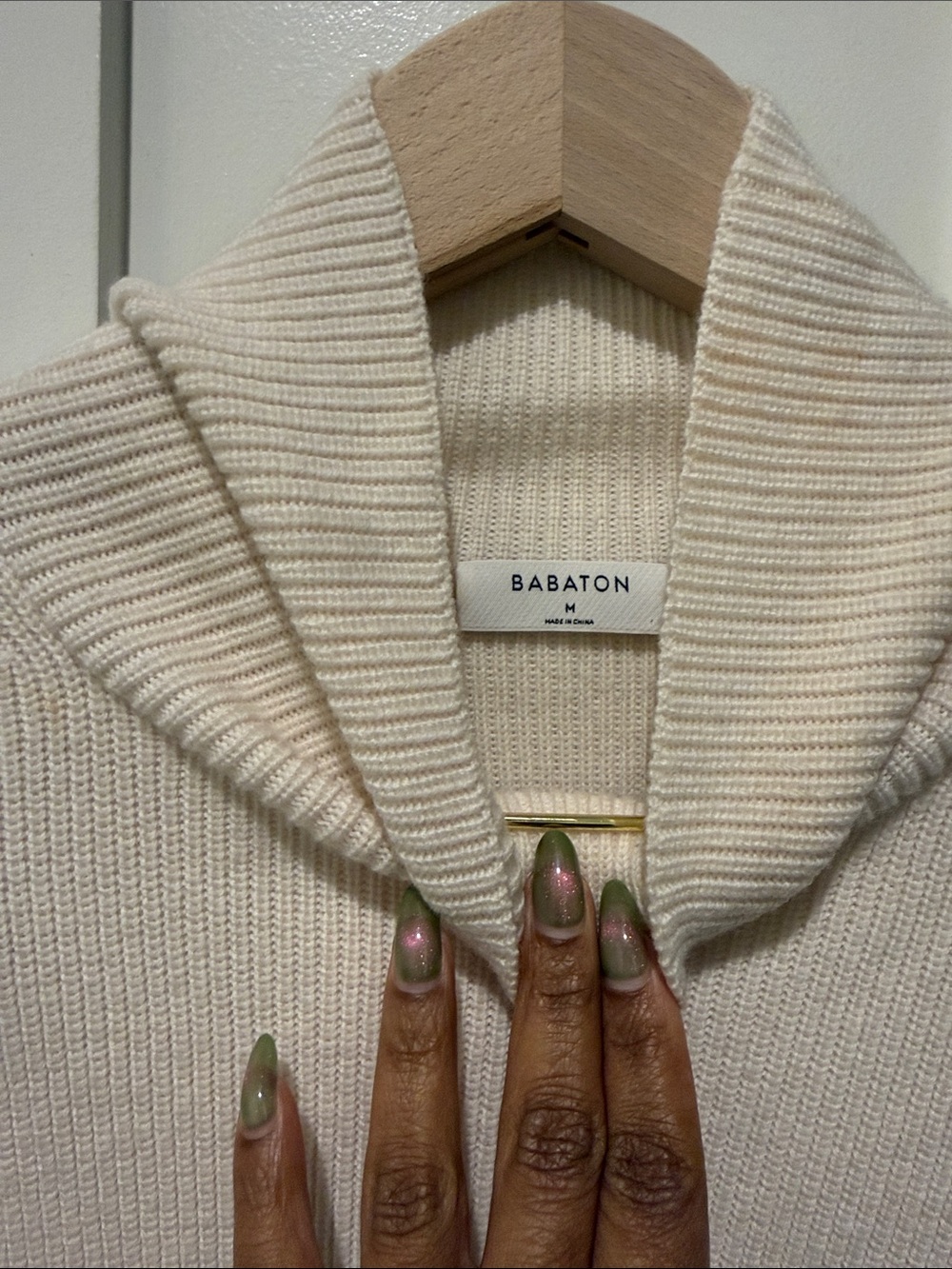 Babaton Cream Ribbed Shawl Collar Sweater Dress